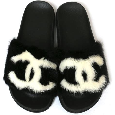 chanel mink fur slides|Sandals .